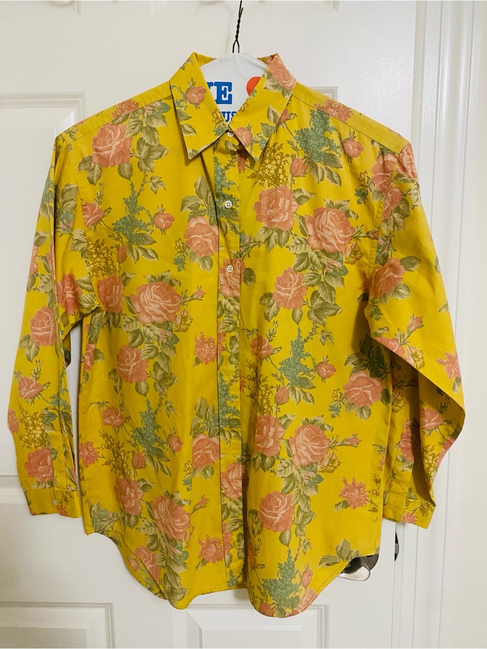 GAP Yellow Floral Button-Down Shirt with Pink Roses